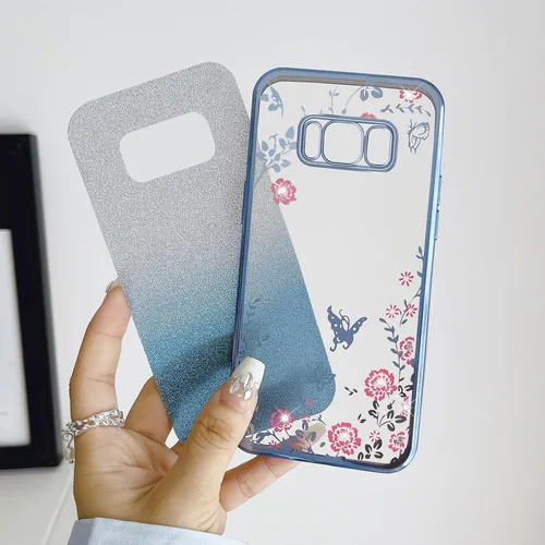 Vista 5 de Funda para Samsung Galaxy S8, Samsung S8 para mujer, cambio gradual con purpurina, cristal suave, TPU mariposa, floral, corazón, transparente, funda