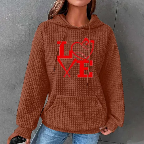 Vista 2 de Sudadera de béisbol para mujer, con estampado gráfico de amor, manga larga, con capucha, ajuste holgado, casual, a la moda de otoño