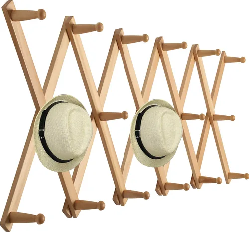 Vista 17 de WEBI Perchero de Pared Acordeón, Perchero de Sombreros de Madera Expandible para Perchero de Abrigos Montado en Pared, Soporte de Ganchos Acordeón