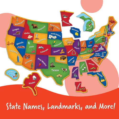 Vista 3 de Learning Resources Rompecabezas magnético del mapa de EE. UU. - Mapa educativo de los Estados Unidos de América, juegos de asociación de geografía