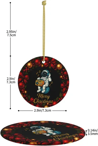 Vista 4 de Retro Astronaut with Boombox Ceramic Christmas Ornament, Double-Sided Hanging Decor