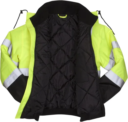 Vista 4 de Pyramex RJ32 Series Waterproof Hi-Vis Orange Lime Bomber Jacket with Quilted Lining - Size Large