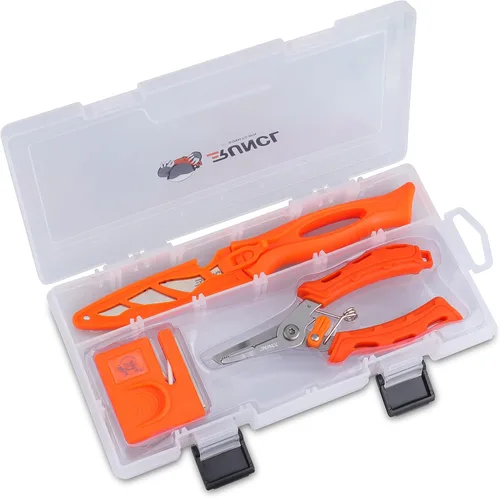 Vista 8 de RUNCL Juego de cuchillos de filete de pesca, cuchillo de cebo con cuchillo de filete de 4 pulgadas, afilador, alicates de pesca y caja de aparejos