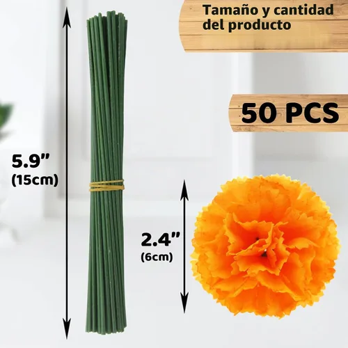 Vista 2 de Hananona 50 cabezas de flores de caléndula a granel, caléndulas de seda con tallos de flores artificiales mexicanas para decoración del Día