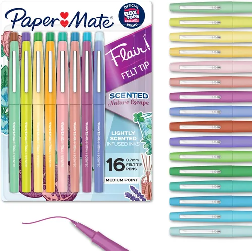 Vista 7 de Paper Mate Flair Nature Escape - Bolígrafos perfumados con punta de fieltro, punta media (0.028 in), colores surtidos, 64 unidades, perfectos