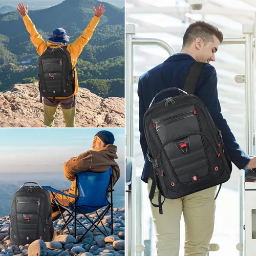 Vista 7 de Z-MGKISS - Mochila de viaje extra grande, 52L, TSA, 17.3 pulgadas, antirrobo, mochila grande de 17 pulgadas para portátil de negocios, para hombres