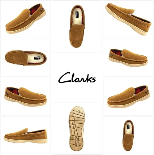 Vista 2 de Clarks Mocasines de gamuza Freddie para hombre, zapatos de casa para interiores y exteriores, antideslizantes, suela flexible, cómoda pantufla