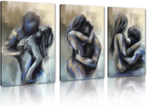 Vista 25 de Novatique 3 piezas de arte de pared sexy en blanco y negro para parejas desnudas, decoración de pared abstracta de amor para mujeres y hombres, arte