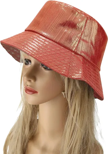 Vista 2 de IHAUIUE Sombrero de pescador metálico de poliuretano, de color sólido, reversible, plegable, sombreros de sol para mujeres y hombres