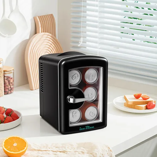 Vista 3 de Iceblue Mini nevera para el cuidado de la piel con ventana de visión, 4 litros/6 latas, mini refrigerador compacto de maquillaje para belleza