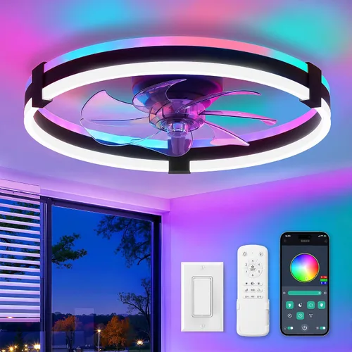 Vista 15 de ZMISHIBO Ventiladores de techo RGB de bajo perfil de 20" con luces y Gris RGB