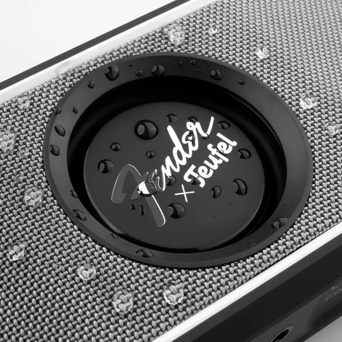 Vista 4 de Fender x Teufel ROCKSTER GO 2 Altavoz portátil Bluetooth – Sonido potente, resistente, impermeable, batería de 28 horas, correa de transporte