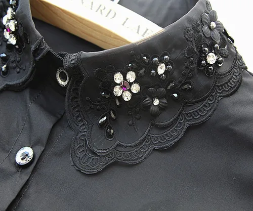 Vista 3 de Flyou Camisa de mujer con cuello falso de encaje y media camisa desmontable de cuello sintético con nudo de algodón