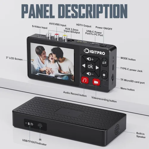 Vista 6 de Convertidor VHS a Digital 2.0, video HD a grabadora de convertidor digital con control remoto, convertir grabación de audio de video analógico