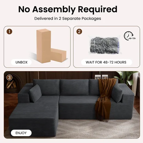 Vista 6 de Sofás seccionales sin hueso de 106 pulgadas para sala de estar, sofá modular en forma de L con asiento profundo de gran tamaño orientado a la Gris