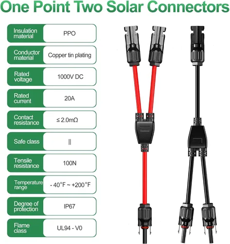 Vista 7 de OYMSAE Conectores solares 30A - Kit de cable adaptador paralelo de rama en Y impermeable para panel solar