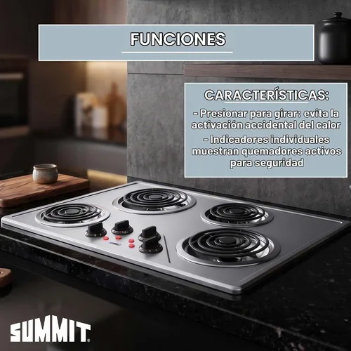 Vista 5 de Summit CR430SS - Placa eléctrica de 4 quemadores de acero inoxidable