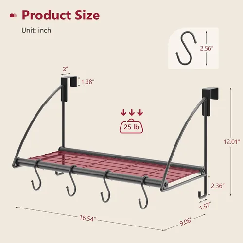 Vista 2 de Tajsoon Percha para colgar sobre la puerta con estante de almacenamiento y 6 ganchos, perchero para colgar abrigos, perchero de puerta para baño