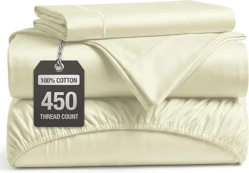 Vista 60 de LANE LINEN Sábanas de cama individual – 450TC algodón peinado de fibra larga de alta calidad, color blanco Soft & Breathable Twin Sheet &