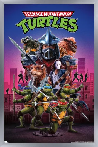 Vista 11 de Teenage Mutant Ninja Turtles (1990) - Póster de pared de una hoja, 22.4 pulgadas de largo x 14.7 pulgadas de ancho, versión enmarcada de madera