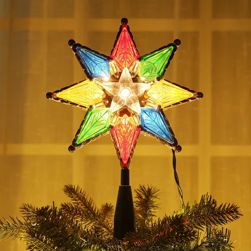 Vista 9 de Brizled Decoración para árbol de Navidad con estrella de 8" iluminada de doble cara, estrella de 8 puntas con 10 luces cálidas, estrella de Navidad