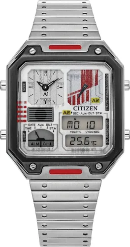 Vista 2 de Citizen Star Wars Vintage Ana-Digi Reloj de cuarzo de acero inoxidable para hombre, rectangular