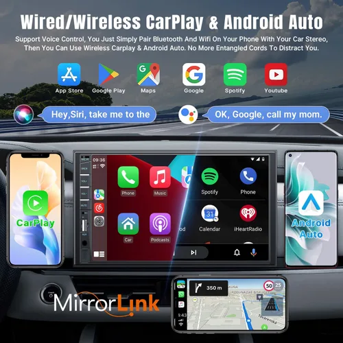 Vista 2 de Naifay Estéreo de auto doble DIN con Apple Carplay Android Auto, pantalla táctil de 7 pulgadas con Bluetooth, receptores de audio para automóvil