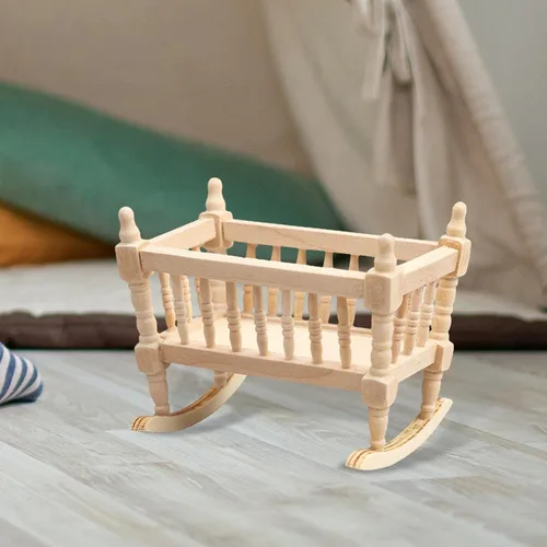 Vista 7 de Cuna de madera para muñecas de 1 a 12 escalas, modelo de casa, casa de muñecas en miniatura, cunas para casa de muñecas, moisés para jardín