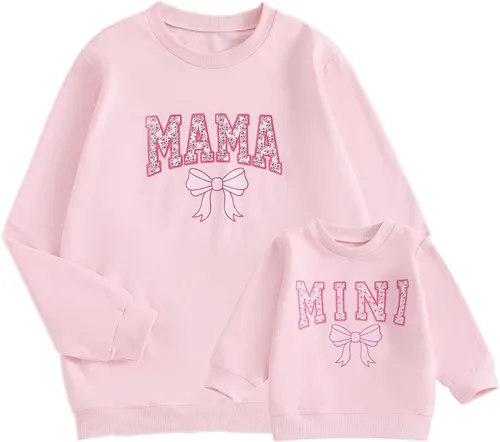Vista 10 de Mommy and Me - Conjunto familiar de manga larga con cuello redondo y estampado de letras Rosado Rojo