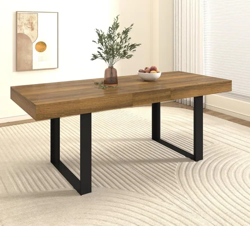 Vista 19 de Mesa de comedor extensible de 62.99 a 78.7 pulgadas para 6, 8 y 10, moderna mesa expandible de cocina de madera de granja, mesas de conferencias