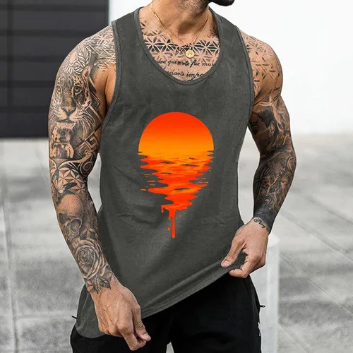 Vista 2 de Camisetas lisas sin mangas para hombre, camiseta de verano con estampado de lino y playa