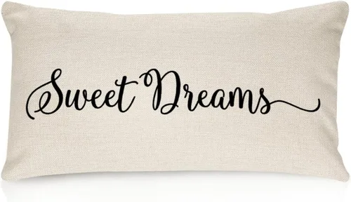 Vista 24 de Sweet Dreams - Fundas de almohada lumbar de lino y algodón de 12 x 18 pulgadas, funda de almohada rectangular decorativa de granja, divertida