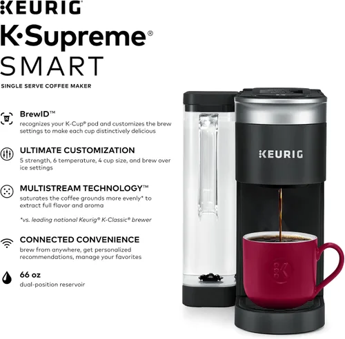 Vista 7 de Keurig K-Duo Single Serve K-Cup Pod & Carafe Coffee Maker, Black & K-Supreme SMART Coffee Maker, MultiStream Technology, Brews 6-12oz Cup Sizes