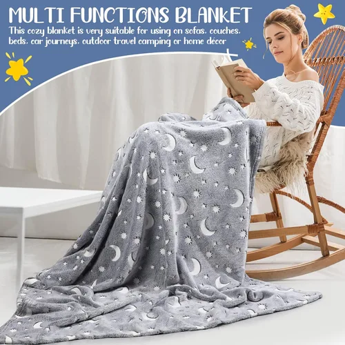 Vista 7 de 2 mantas que brillan en la oscuridad, regalos de Navidad y cumpleaños para niños, manta de franela suave y cálida para niños y niñas, 47 x 59