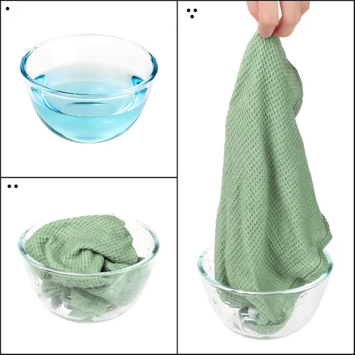 Vista 4 de uxcell Paños de limpieza reutilizables, paquete de 6 toallas de cocina de algodón con tejido de gofre, reutilizables y lavables, trapos para secar