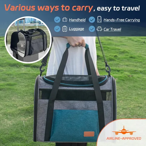 Vista 4 de Transportador grande para gatos de 20 libras, transportador de viaje de malla transpirable de lados suaves, aprobado por aerolíneas, transportador