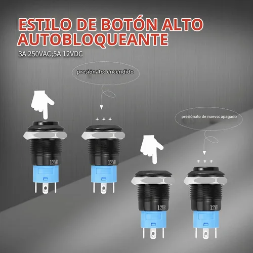 Vista 4 de DaierTek - Interruptor de botón de encendido y apagado, 0.472 in CC, 4 pines, 12 V, impermeable, interruptor de metal con arnés de cableado y luz