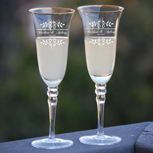 Vista 26 de Juego de 2 copas de champán personalizadas para boda grabadas con caja - Bride & Groom's Wedding Toast
