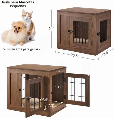 Vista 6 de unipaws Jaula de perro estilo muebles de 25.5 pulgadas para perros pequeños Nogal