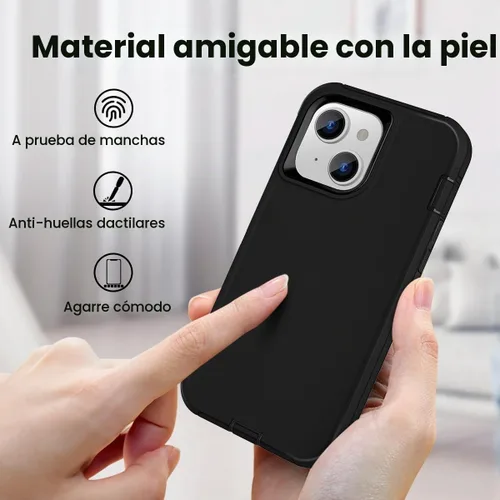 Vista 5 de Compatible con iPhone 15/14/13, doble capa a prueba de golpes, cubierta de cuerpo completo, protección contra caídas de grado militar, funda Negro