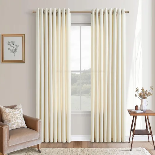 Vista 26 de Cortinas de avena con ojales DUKIYO de 96 pulgadas de largo para sala de estar, comedor, juego de 2 paneles, cortinas de arena y beige