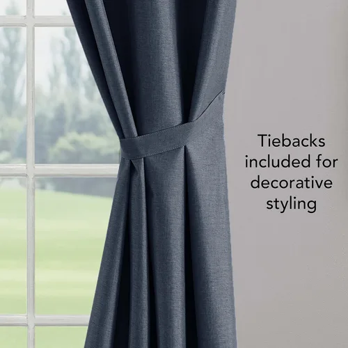 Vista 5 de Creative Home Ideas Cortinas opacas – Paneles de cortina para oscurecer la habitación con alzapaños, cortinas legrae con ojales para ventana Azul