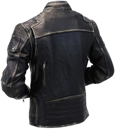 Vista 2 de UGFashions Mens Leather Motorcycle Jacket - Cafe Racer Black Rider Biker Vintage Distressed Leather Jacket