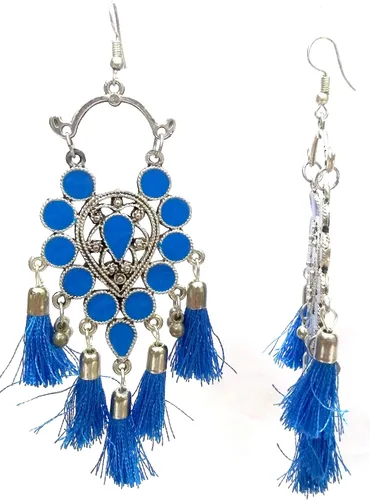 Vista 2 de Pendiente oxidado de plata Bali Jhumki Jhumka Joyería Bollywood Drop Cuelga Gancho Borlas ni-98, Metal, No es una piedra preciosa