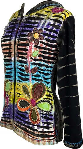 Vista 48 de Agan Traders Chaquetas bohemias con cremallera para mujer, con parches de teñido anudado, sudaderas ligeras con capucha para mujer 2025