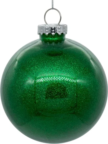 Vista 28 de Vickerman Adorno navideño de bola transparente de 3 pulgadas con interior de purpurina dorada antigua. Oro envejecido