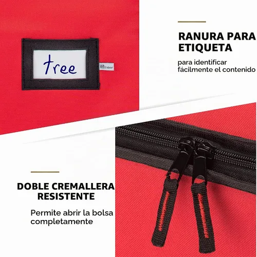 Vista 6 de ZOBER Bolsa de almacenamiento para árbol de Navidad, para árboles artificiales, bolsa de guirnalda, (juego de 3 piezas), material impermeable Rojo