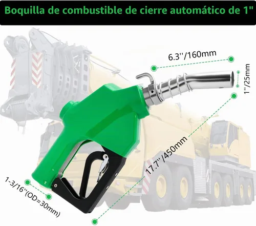 Vista 4 de Boquilla y gancho de combustible automático NPT de 1 pulgada, mango de bomba de gas diesel, 19/16 pulgadas (OD = 30mm) flujo máximo 30 GPM, boquilla