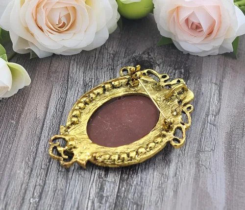 Vista 6 de Gyn&Joy Womens Crystal Rhinestones Flower Vintage Antique Cameo Brooch Pin