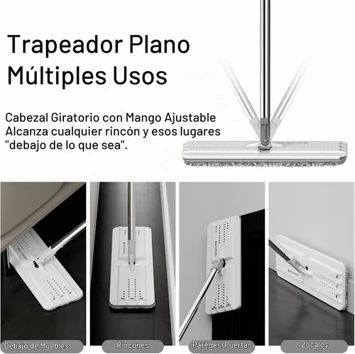 Vista 2 de BOSHENG Trapeador plano con almohadilla de microfibra reutilizable, cabezal de fregona flexible para una limpieza eficiente, ideal para superficies